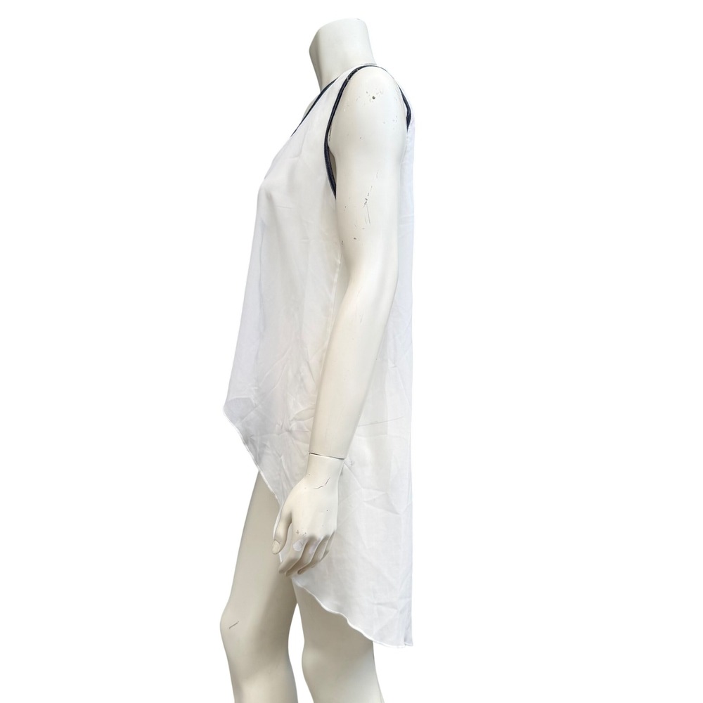 UK2LA Sleeveless High-Low Top Y2K Style Sheer White Navy Trim Boho Festival L - Picture 7 of 12